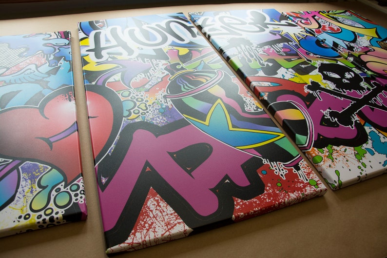 Personalised Graffiti Wall Art Canvas Print Large four piece Etsy