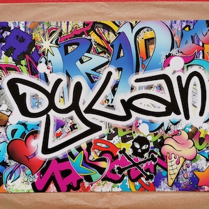 Personalised Name Graffiti Wall Art Print boys girls childrens bedroom street urban art decor colourful image 2