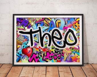 Personalized Graffiti Print. Custom Text Urban Street Art Style