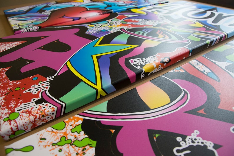 Personalised Graffiti Wall Art Canvas Print Large four piece Etsy