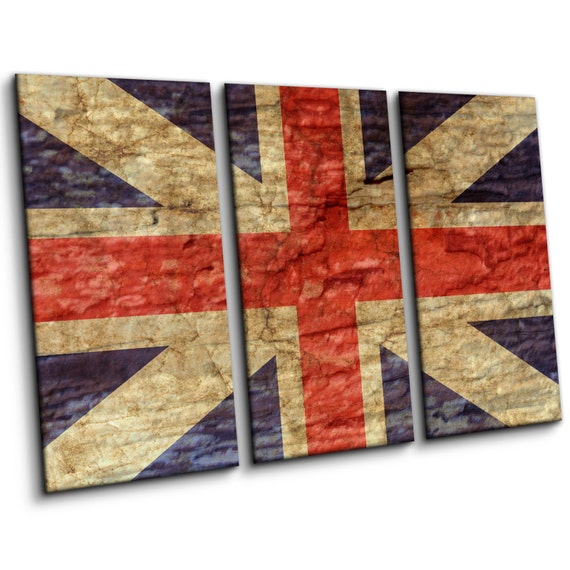 Union Jack Grunge Flag Design Multi Panel Canvas Print wall Art Picture 5 Piece