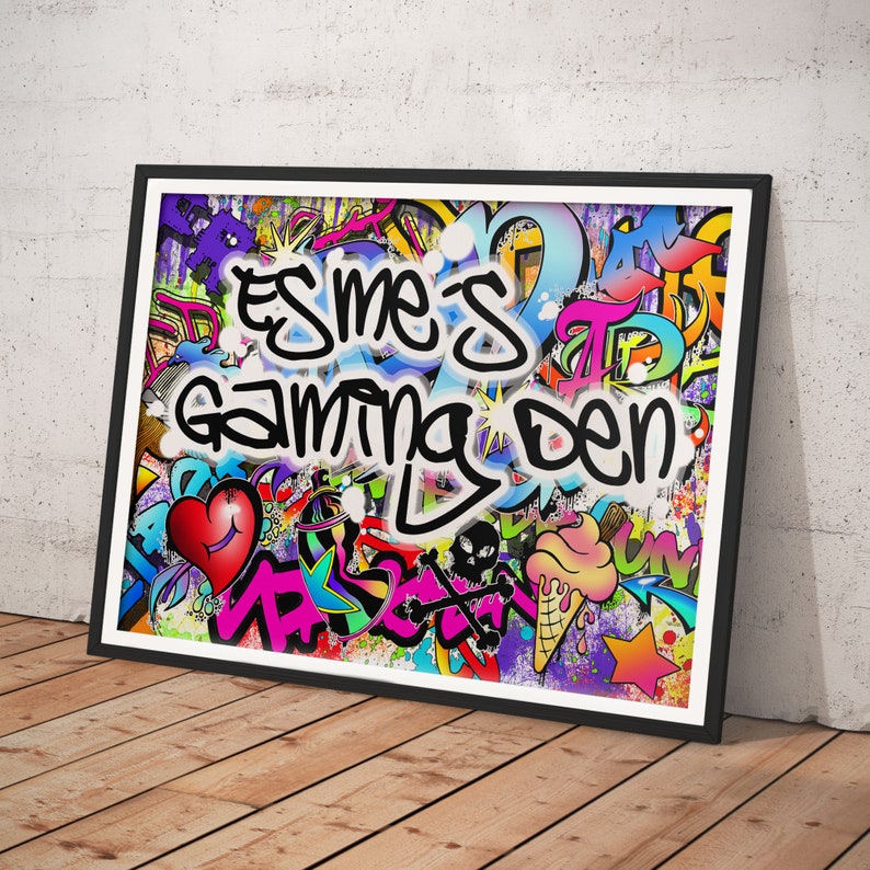 Personalised Name Graffiti Wall Art Print boys girls childrens bedroom street urban art decor colourful image 7