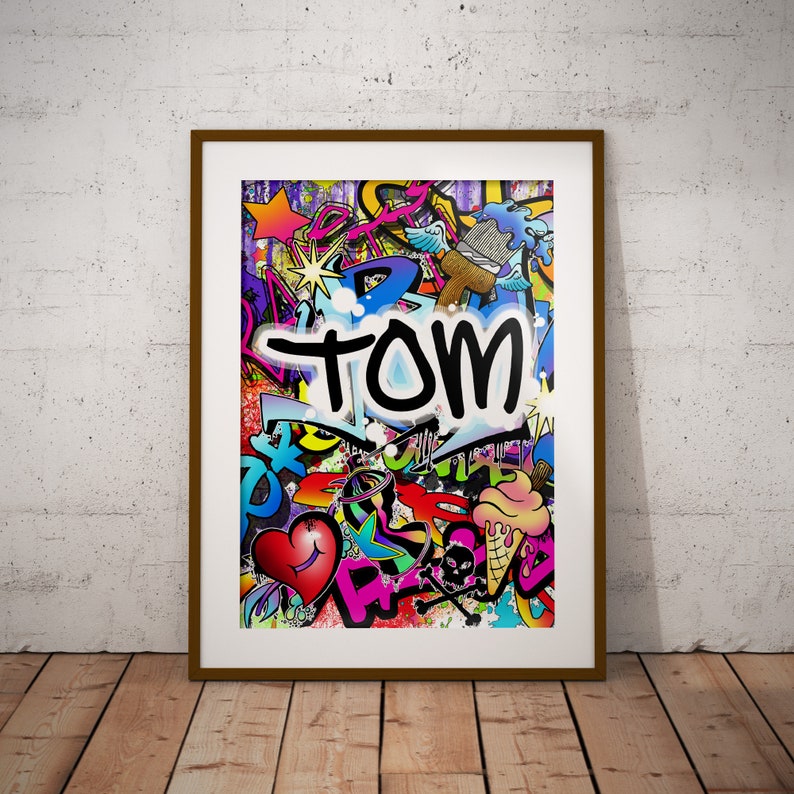 Personalised Name Graffiti Wall Art Print boys girls childrens bedroom street urban art decor colourful image 9