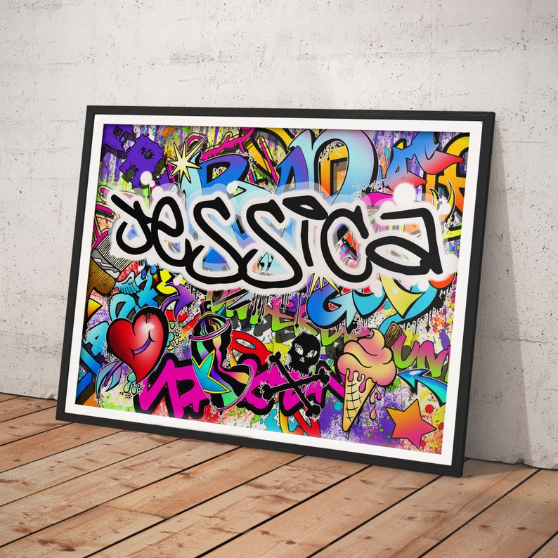 Personalised Name Graffiti Wall Art Print boys girls childrens bedroom street urban art decor colourful image 3