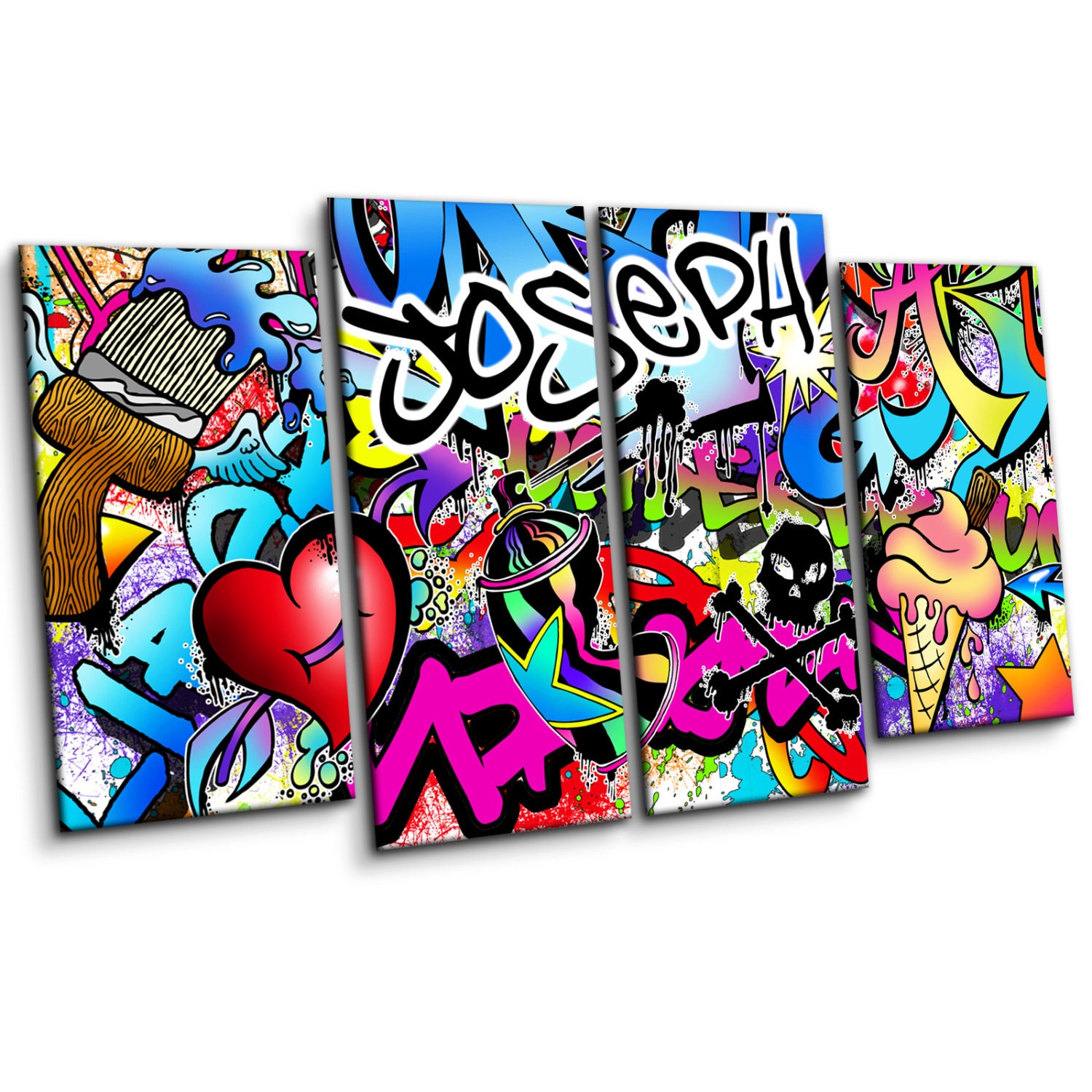 Personalised Graffiti Wall Art Canvas Print Large four piece Etsy