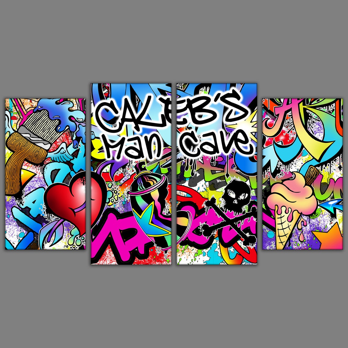 Personalised Graffiti Wall Art Canvas Print Large four piece Etsy
