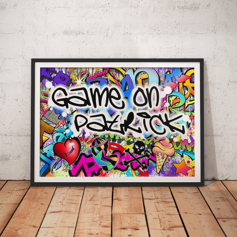 Personalised Name Graffiti Wall Art Print boys girls childrens bedroom street urban art decor colourful image 5