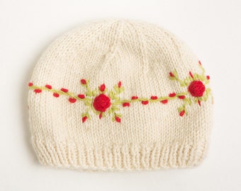 Rose Embroidered Beanie