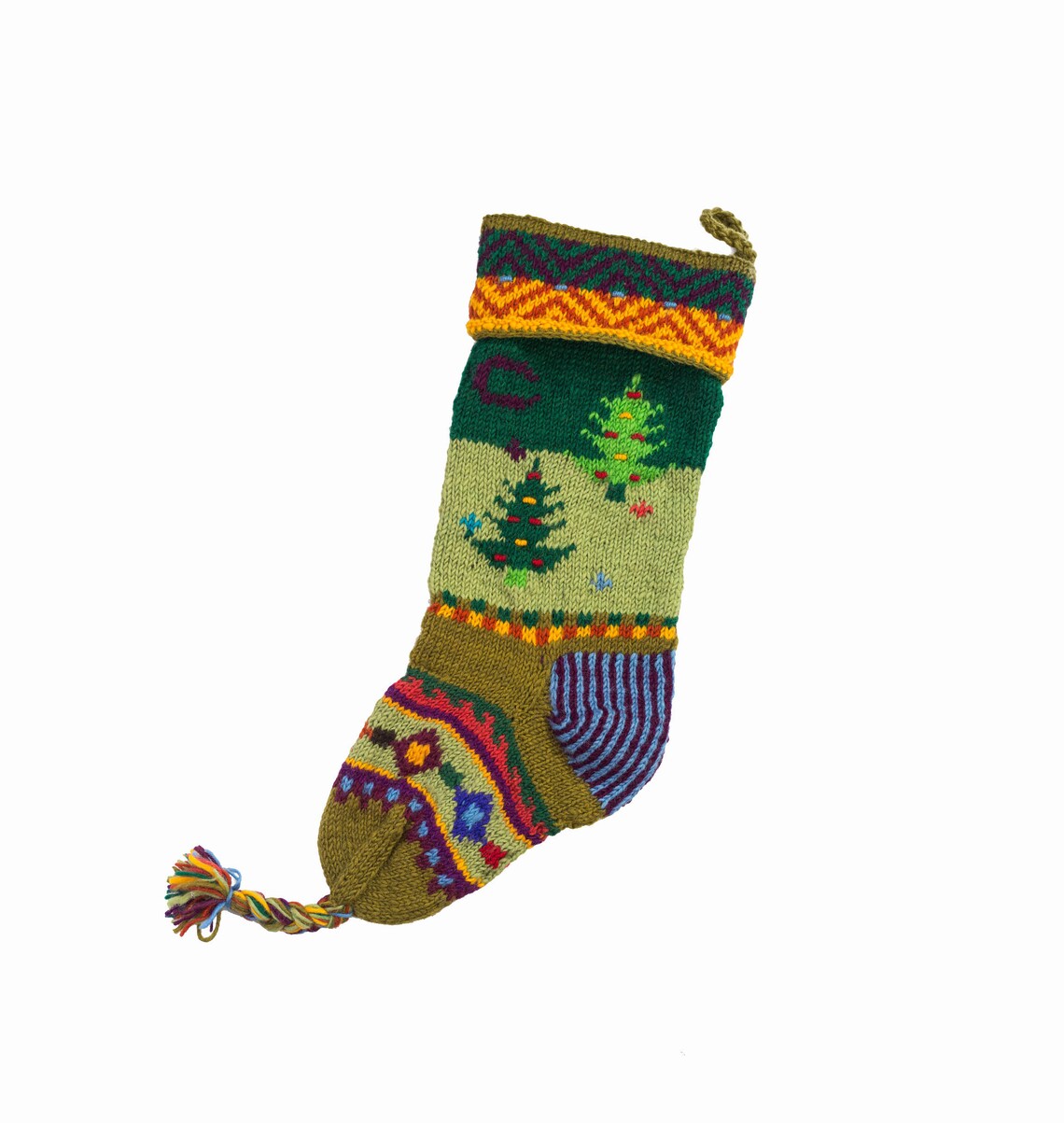 Fabric Red Stocking with Tree Design