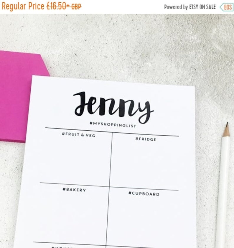 Custom Grocery Pad Personalised Shopping List Pad Monochrome Hashtag Shopping Notepad A5 Shopping List ON SALE Grocery List