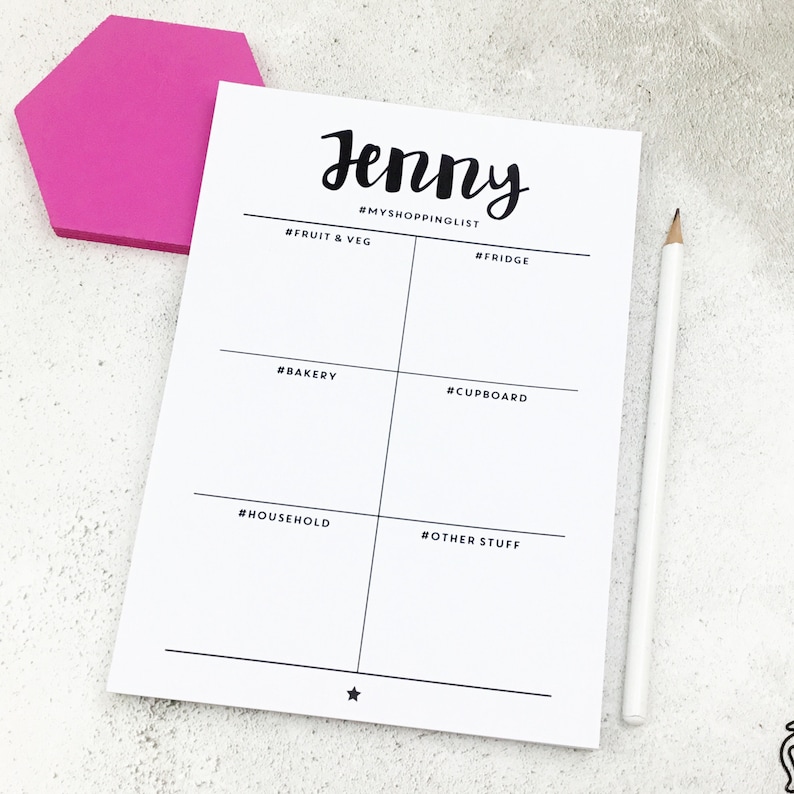 Custom Grocery Pad Personalised Shopping List Pad Monochrome Hashtag Shopping Notepad A5 Shopping List ON SALE Grocery List