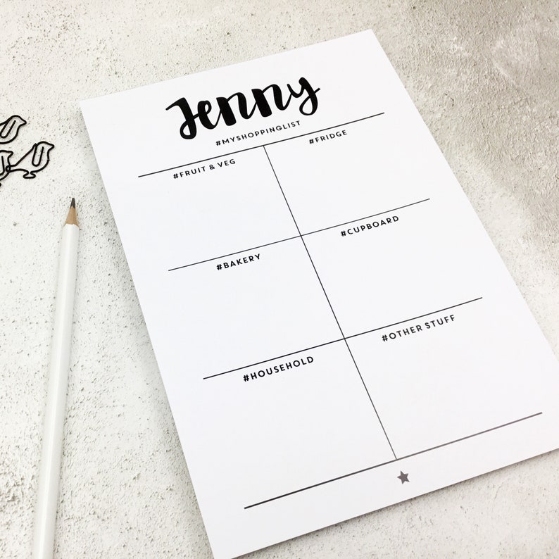 Custom Grocery Pad Personalised Shopping List Pad Monochrome Hashtag Shopping Notepad A5 Shopping List ON SALE Grocery List