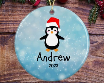 Personalized Children's Name Penguin Ornament, Custom Kids Penguin Ornament, Cute Child's Christmas Ornament with Name and Year