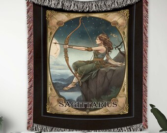 Sagittarius Woven Blanket, Zodiac Sign Blanket, Astrology Blanket, Woven Blanket, Wall Tapestry, Sofa Throw, Couch Throw, Fringe Blanket