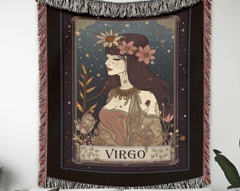 Virgo Woven Blanket, Zodiac Sign Blanket, Astrology Blanket, Woven Blanket, Wall Tapestry, Sofa Throw, Couch Throw, Fringe Blanket