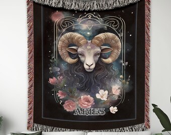 Aries Woven Blanket, Zodiac Sign Blanket, Astrology Blanket, Woven Blanket, Wall Tapestry, Sofa Throw, Couch Throw, Fringe Blanket