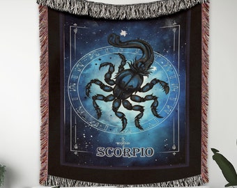 Scorpio Woven Blanket, Zodiac Sign Blanket, Astrology Blanket, Woven Blanket, Wall Tapestry, Sofa Throw, Couch Throw, Fringe Blanket