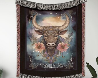 Taurus Astrology Blanket, Woven Blanket, Jacquard Tapestry, Zodiac Sign Blanket, Wall Tapestry, Sofa Throw, Couch Throw