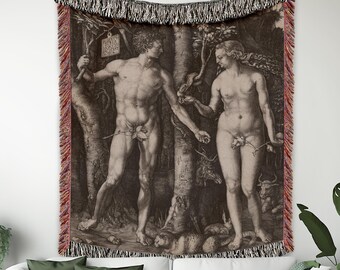 Adam and Eve with Snake Woven Blanket, Vintage Art Blanket, Christian Blanket, Garden Of Eden, Sofa Throw, Couch Throw, Wall Tapestry