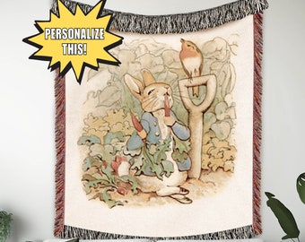 Peter Rabbit Blanket, Woven Blanket, Personalized Children's Blanket, Nursery Blanket, Wall Tapestry, Name Blanket