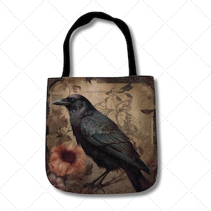 Raven Tote Bag, Woven Tapestry Tote Bag, Gothic Vintage Black Raven Tote, Lined Tote Bag, Dark Academia
