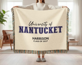 Personalized College Woven Blanket, Custom University Gift, Graduation Blanket, Name Class Year Blanket, College Student Gift, Dorm Decor