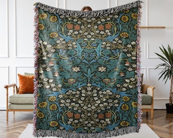 William Morris Sunflower Pattern Blanket, Jacquard Blanket With