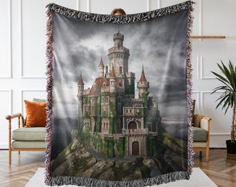Medieval Castle Woven Blanket, Castlecore Decor, Gothic Royal Cozy Blanket, Jacquard Tapestry