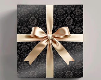 Black Damask Gift Wrap, Gothic Wrapping Paper, Victorian Wrapping Paper, Luxurious Gift Wrap, Holiday Present Wrap, Birthday Gift Wrap