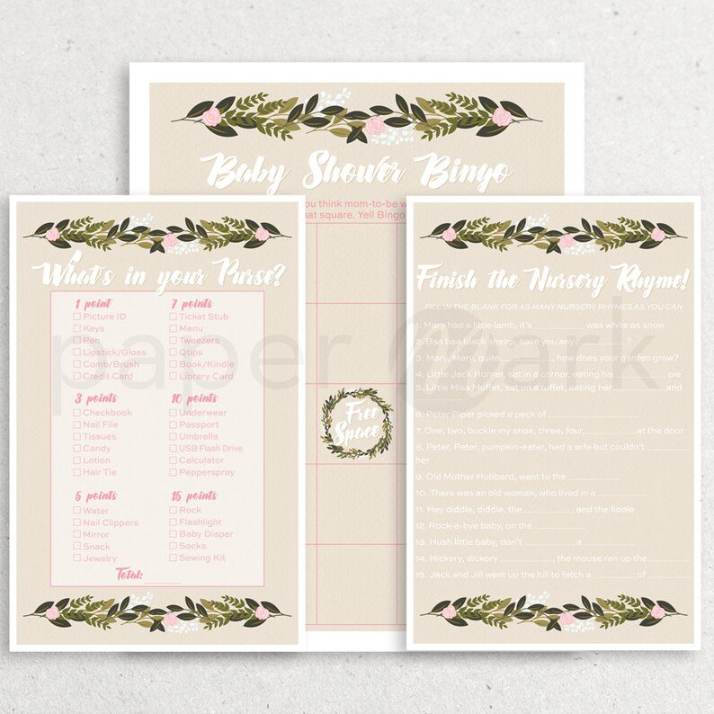 Floral Baby Shower Game Sheets Flower Wreath Boho Shower Etsy