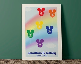 Personalized Disney World Disneyland Mickey Balloon Fine Art Pride Print, Wedding, Baby Announcement, Wall Artwork, Home Decor