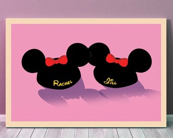 Personalized Minnie & Minnie Ears Fine Art Print, Wall Artwork, Home Decor, Wedding Gift