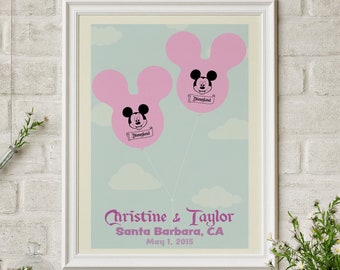 Personalized Disney World Disneyland Mickey Balloon Fine Art Print, Wedding, Wall Artwork, Home Decor