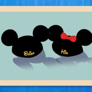 Personalized Mickey & Minnie Ears Fine Art Print, Wall Artwork, Home Decor, Wedding Gift image 1