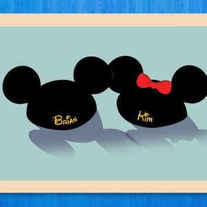 Personalized Mickey & Minnie Ears Fine Art Print, Wall Artwork, Home Decor, Wedding Gift