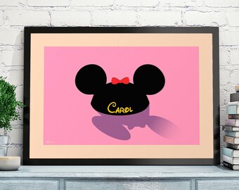 Personalized Disney Minnie Mouse Ears Fine Art Print, Wall Artwork, Home Decor, Child Bedroom, Bar Art