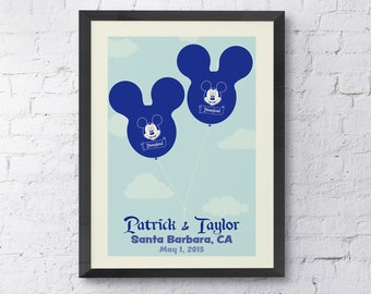 Personalized Disney World Disneyland Mickey Balloon Fine Art Print, Wedding, Wall Artwork, Home Decor