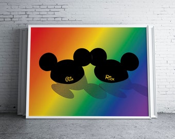 Personalized Mickey & Mickey Ears Fine Art Pride Print, Wall Artwork, Home Decor, Wedding Gift, Pride Edition