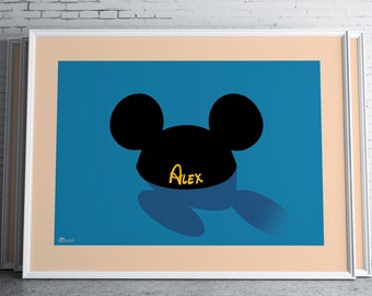 Personalized Disney Mickey Mouse Ears Fine Art Print, Wall Artwork, Home Decor, Child Bedroom, Bar Art