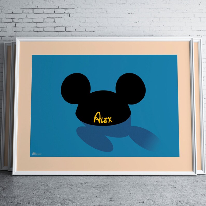 Personalized Disney Mickey Mouse Ears Fine Art Print, Wall Artwork, Home Decor, Child Bedroom, Bar Art image 1