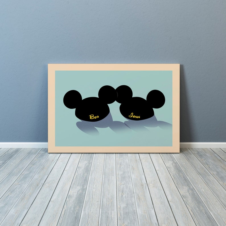 Personalized Mickey & Mickey Ears Fine Art Print, Wall Artwork, Home Decor, Wedding Gift image 1