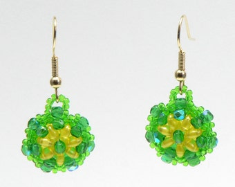 Yellow and Green Flower Earrings