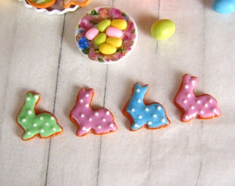 Miniature Easter cookies colorful Bunnies, 1:12 Scale Dollhouse Miniature Food, Miniature Food