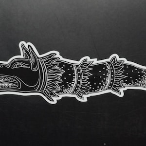 Cut-out sticker, Dacian wolf Draco bumper sticker, hybrid wolf / dragon, pagan mythology beast, small outdoor sticker, black white