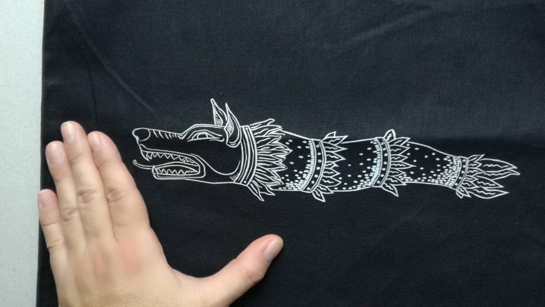 warrior wolf dragon ancient history symbol Romanian ancestors black cotton grey serigraphy Dacian Draco war standard Canvas tote bag
