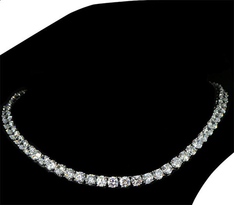 Simulated Diamond Tennis Necklace Queen Victoria Bridal Cz Wedding Red Carpet Hollywood Celebrity Style Luxury