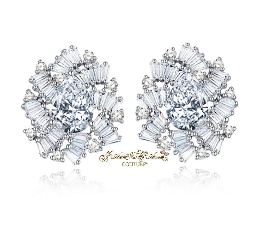 Simulated Diamond Bridal Stud Earrings LOVERS SPAT Art Deco Etsy
