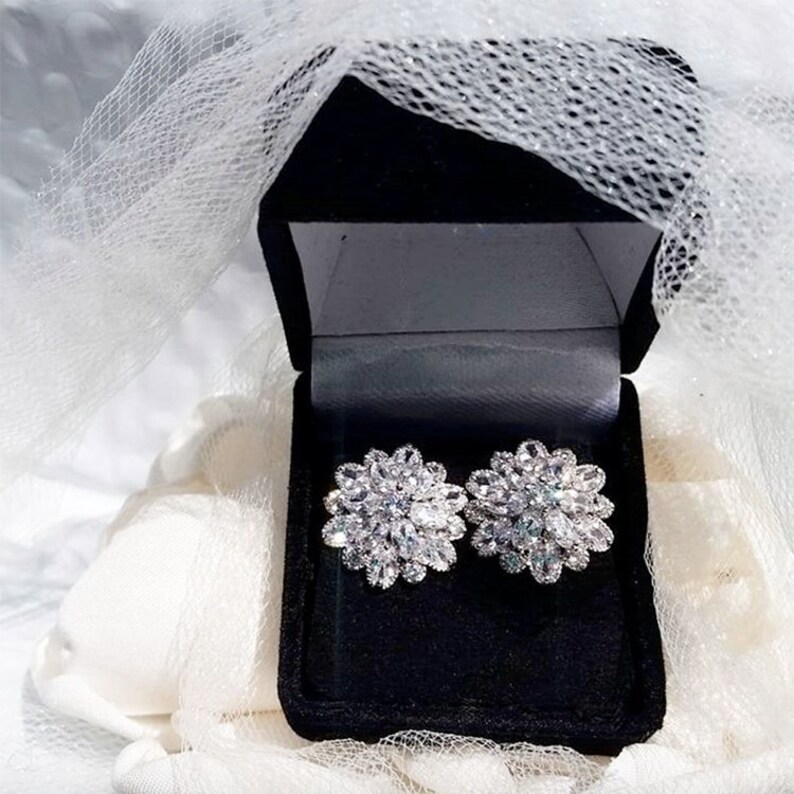 FLOURISHING EMPRESS Simulated Diamond Bridal Earrings Vintage Earrings Art Deco Crystal Wedding Stud Earrings Luxury Bridal Earrings