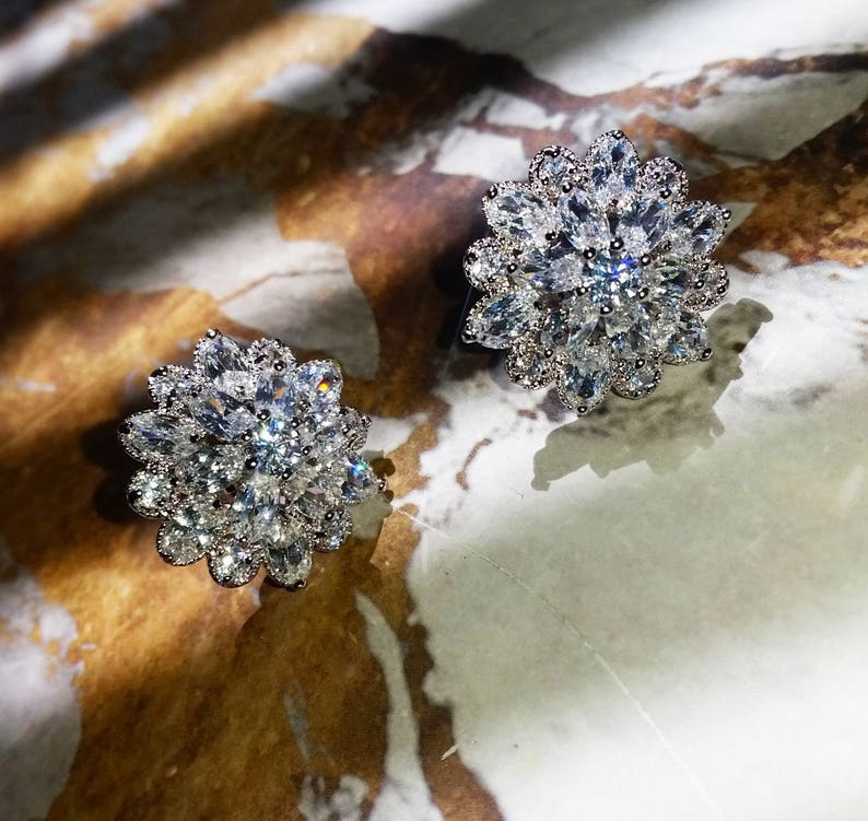 FLOURISHING EMPRESS Simulated Diamond Bridal Earrings Vintage Earrings Art Deco Crystal Wedding Stud Earrings Luxury Bridal Earrings