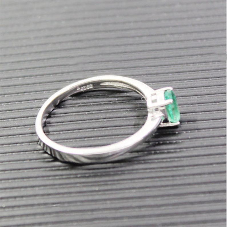 Sterling Silver Wedding Engagement Ring Anniversary Ring Wedding 0.38ct Natural Oval Emerald Engagement Ring Bridal Ring COLOR MY LIFE